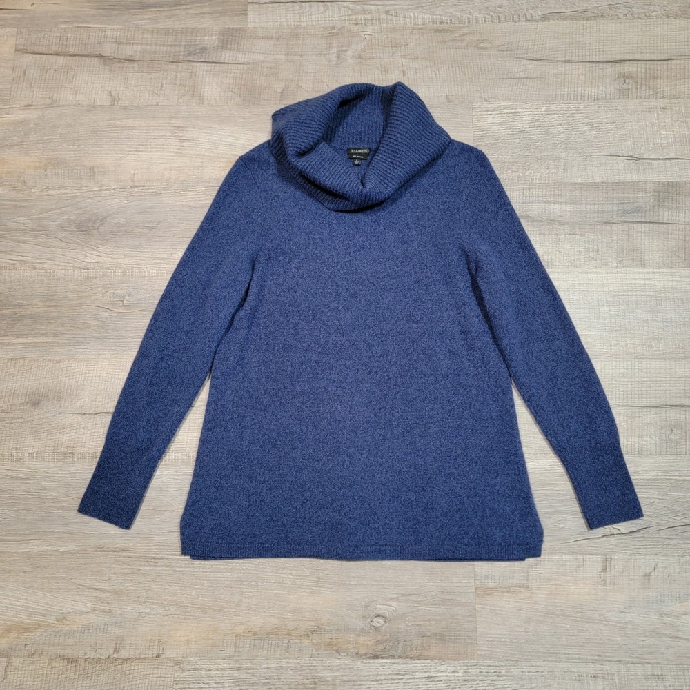 Talbots Womens Blue 100% Pure Cashmere Cowl Neck Tunic Sweater Size Large Cozy